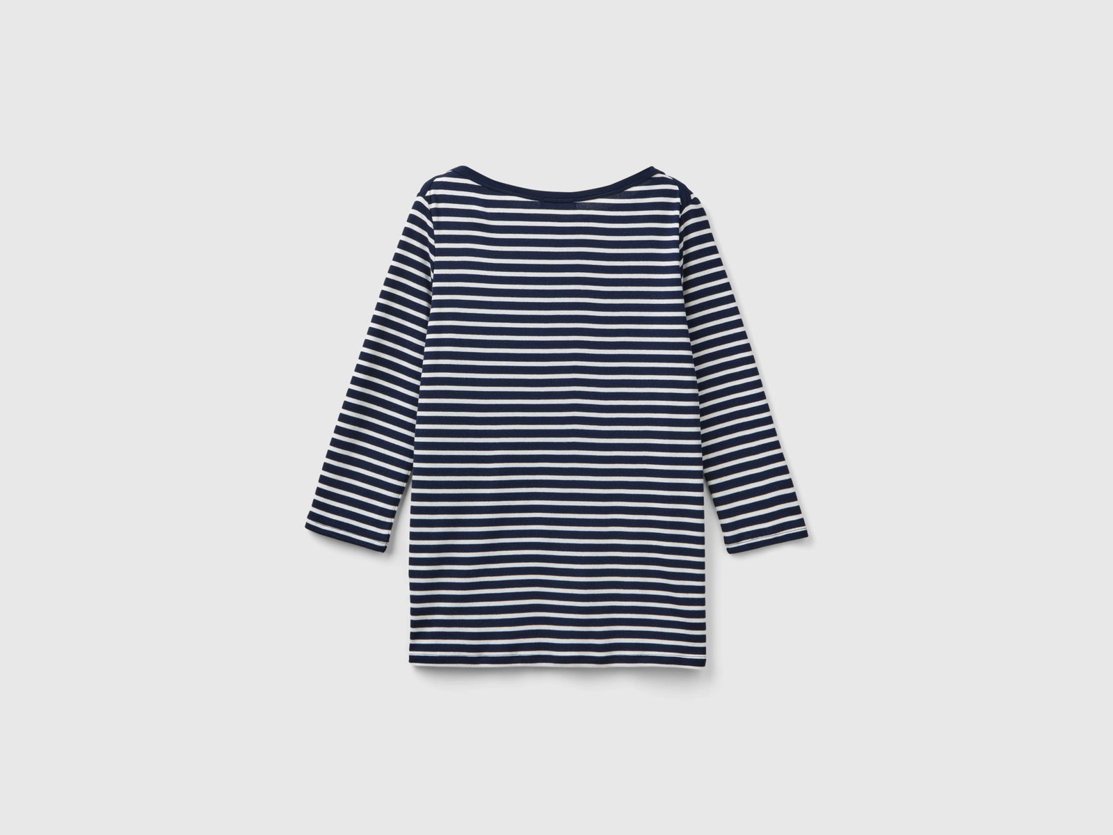T-shirt manica 3/4 a righe in puro cotone da donna blu scuro 2 | Benetton Outlet
