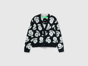 Cardigan con intarsi floreali