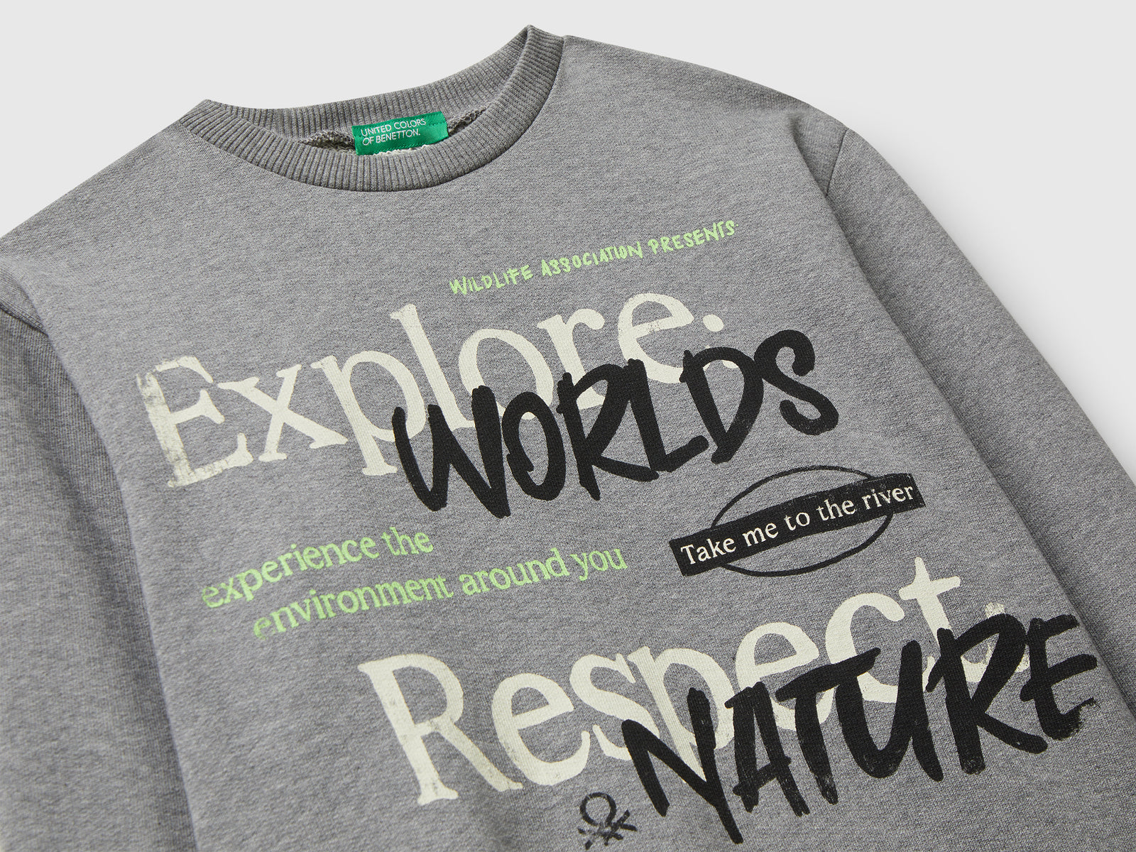 Felpa con stampa slogan da bambino grigio scuro 3 | Benetton Outlet