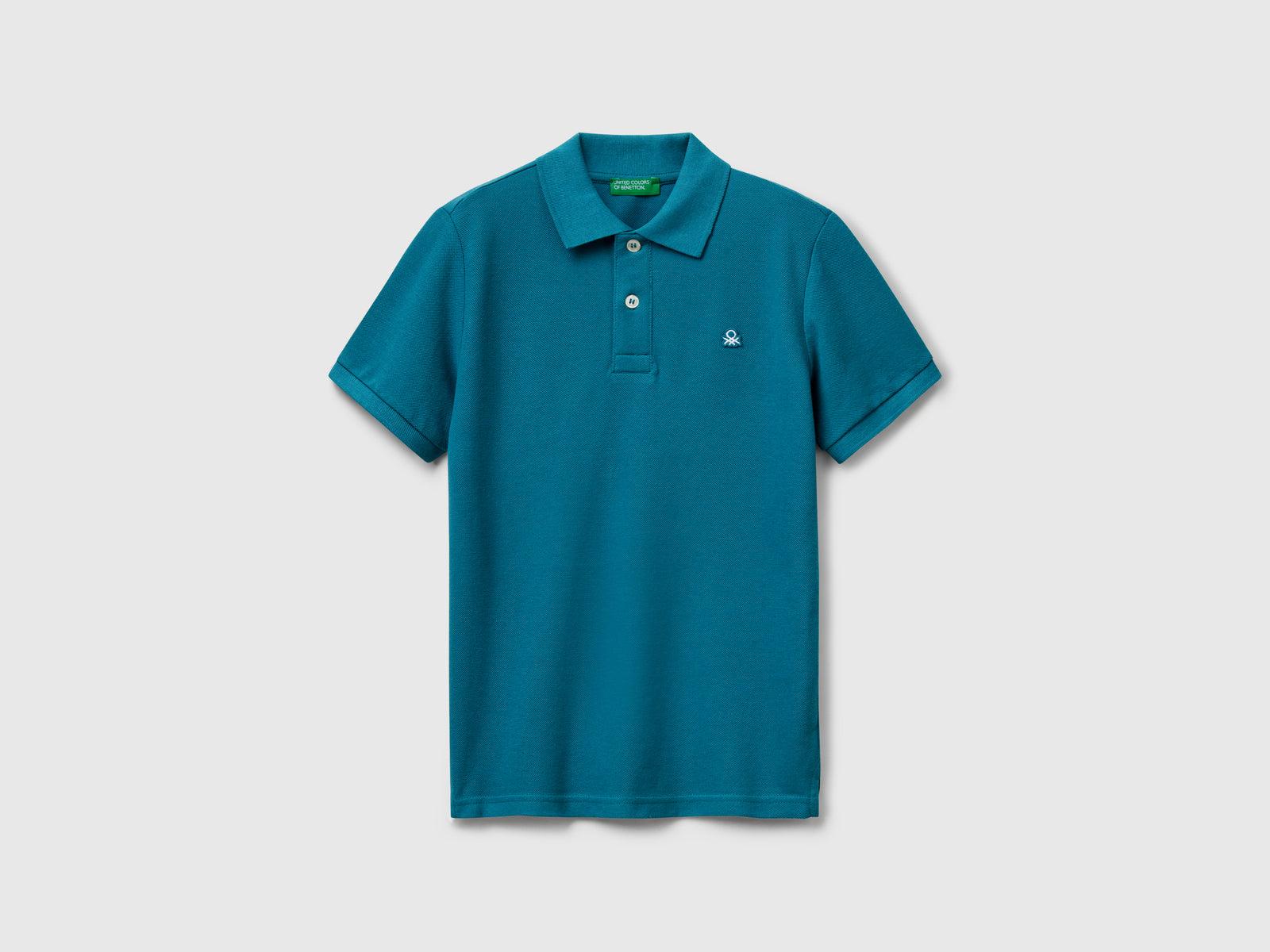 Polo slim fit in puro cotone da bambino verde ottanio | Benetton Outlet