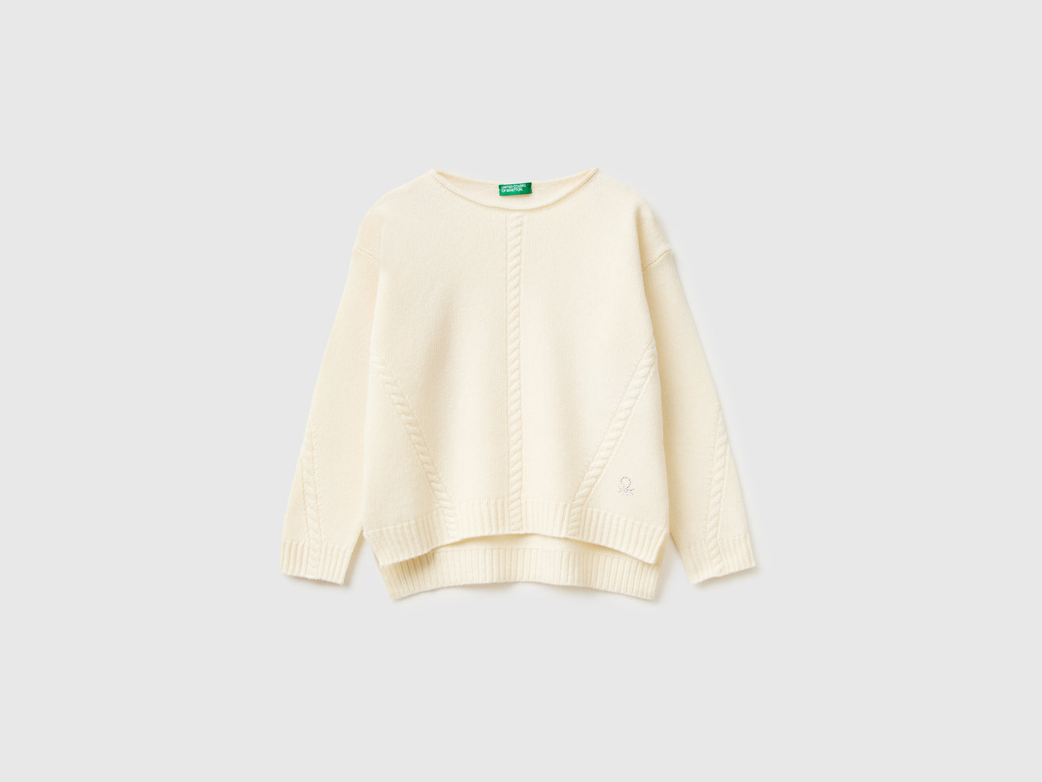 Maglia con trecce in misto lana da bambina bianco panna | Benetton Outlet