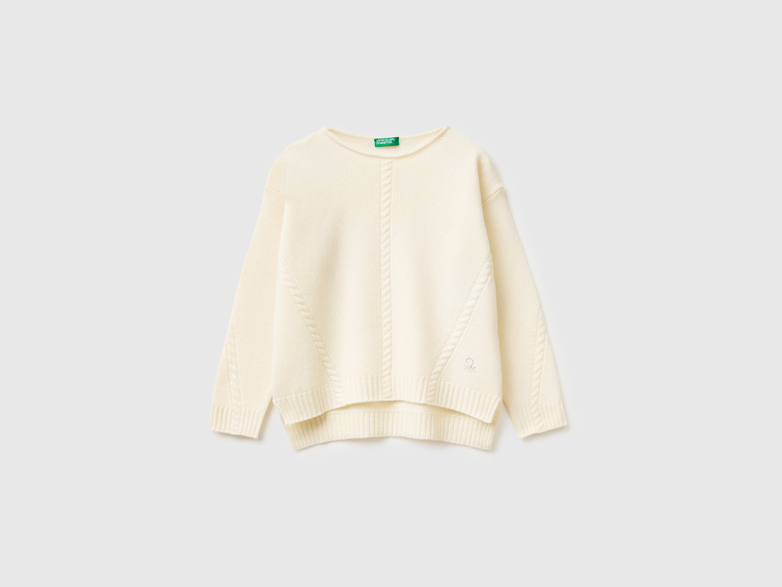 Maglia con trecce in misto lana da bambina bianco panna | Benetton Outlet