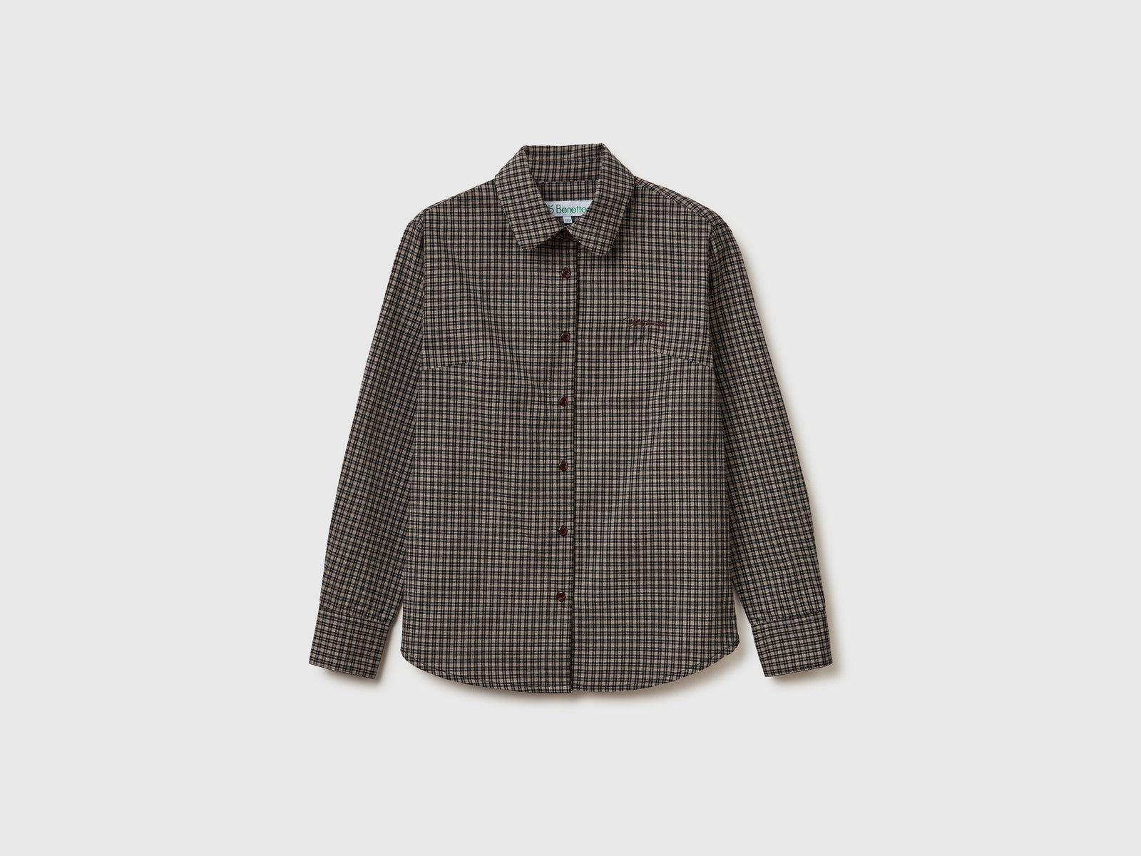 Camicia a quadri 100% cotone da donna marrone scuro | Benetton Outlet
