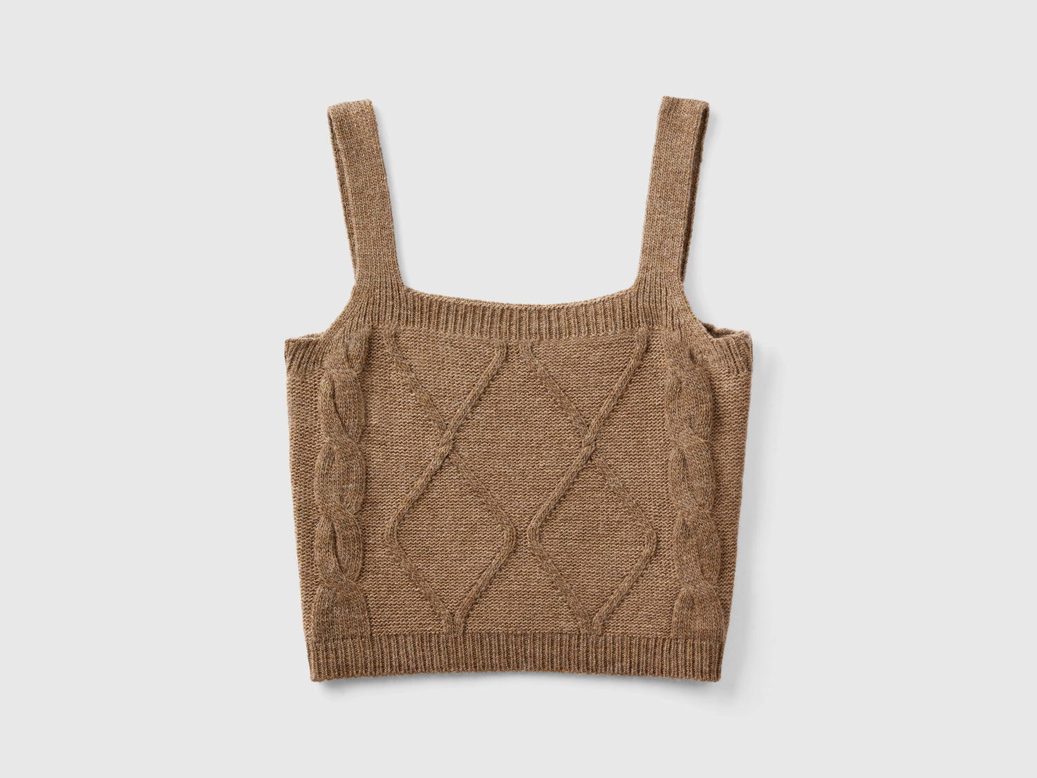 Crop top in maglia con trecce e losanghe da donna cammello | Benetton Outlet