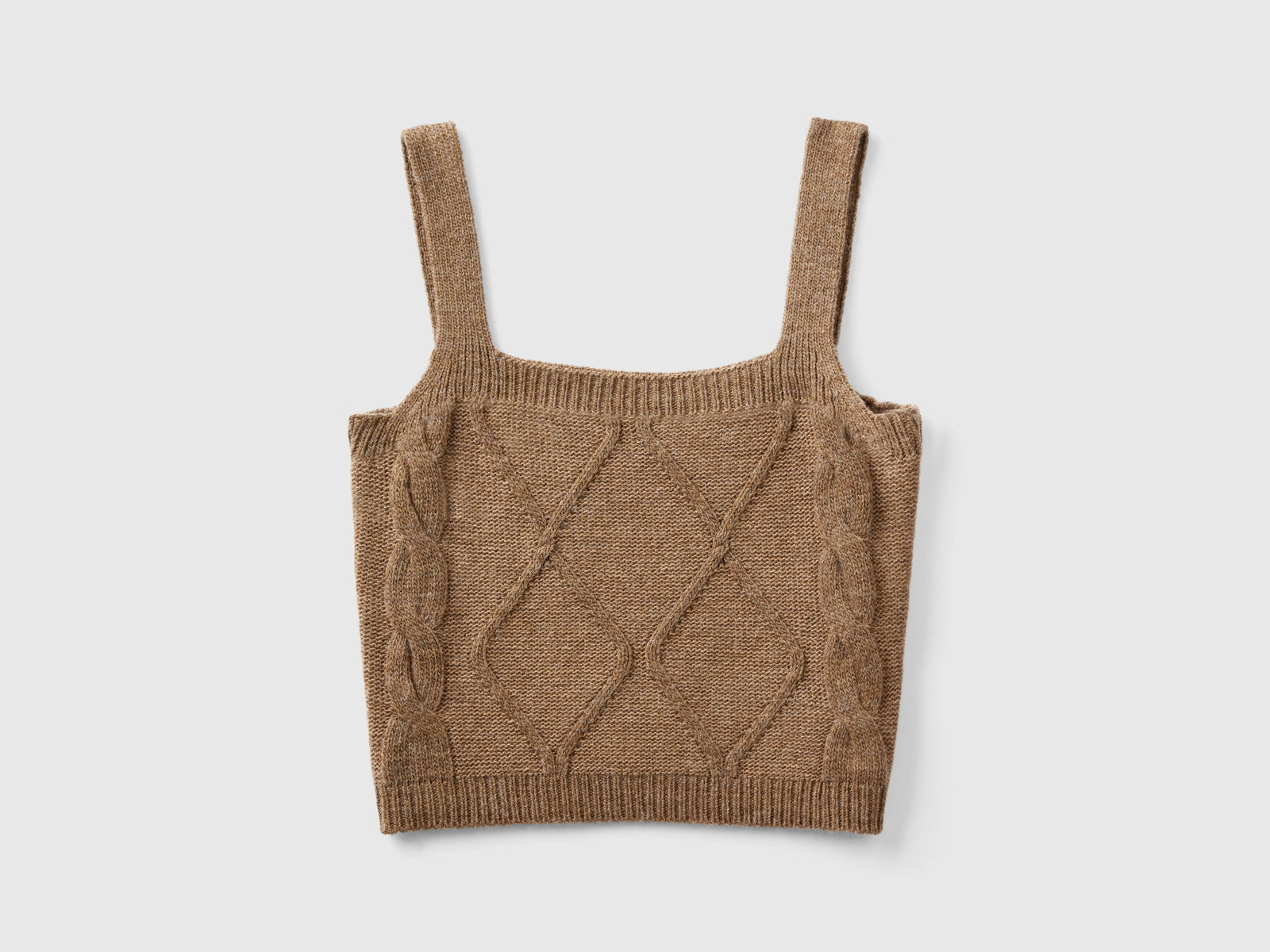 Crop top in maglia con trecce e losanghe da donna cammello | Benetton Outlet