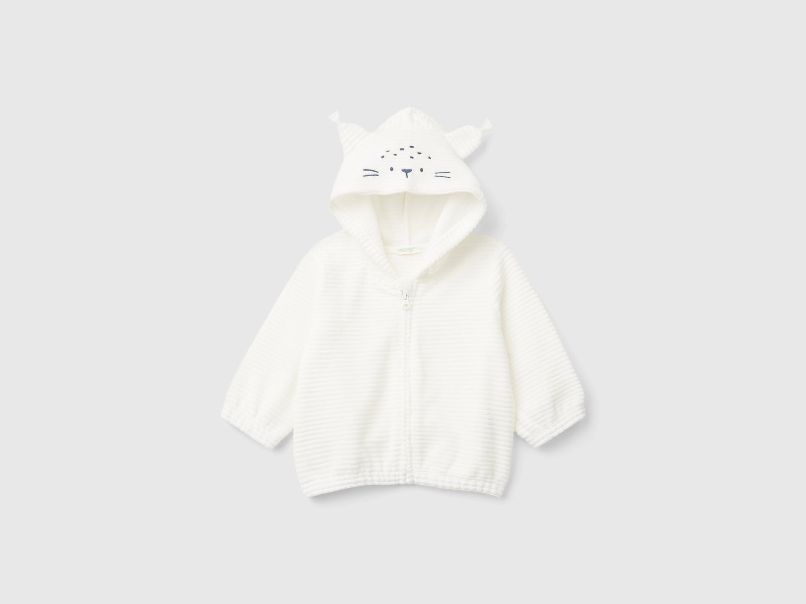 Felpa in ciniglia con cappuccio da neonato bianco panna | Benetton Outlet