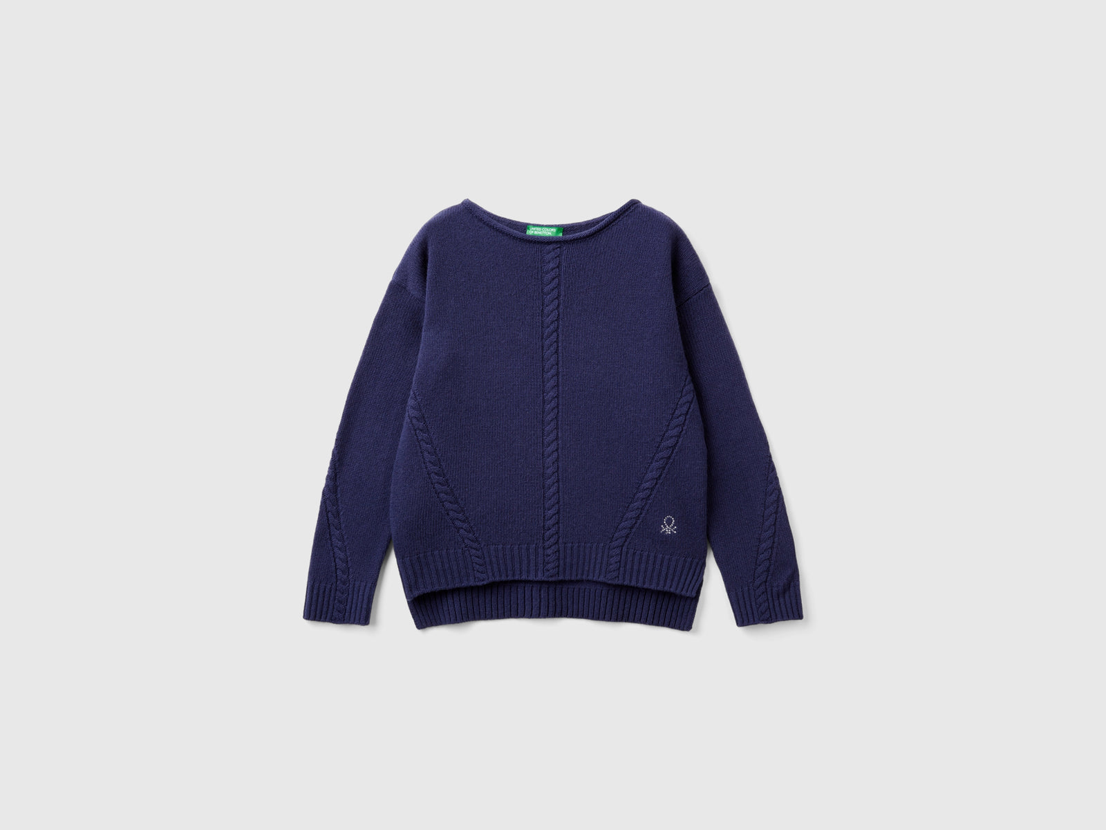 Maglia con trecce in misto lana da bambina blu scuro | Benetton Outlet
