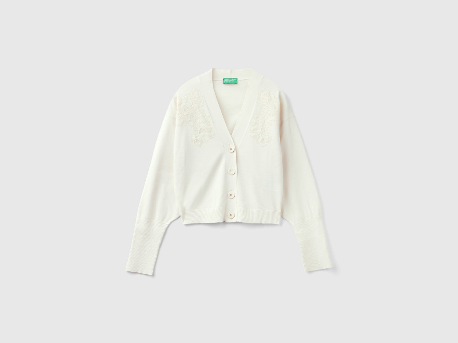 Cardigan fluido con pizzo da donna bianco | Benetton Outlet