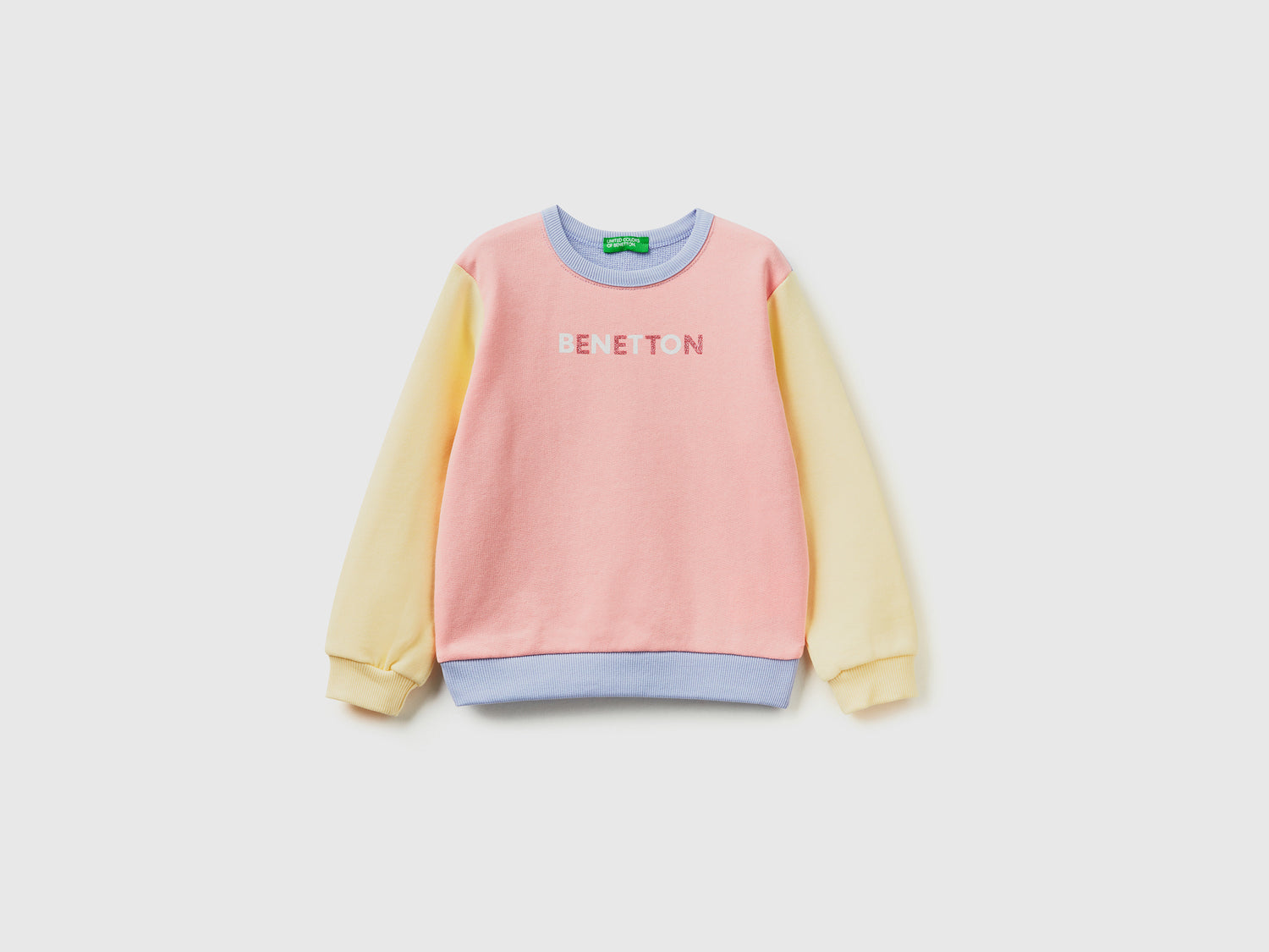 Felpa color block in cotone bio con stampa glitter da bimba multi-color | Benetton Outlet