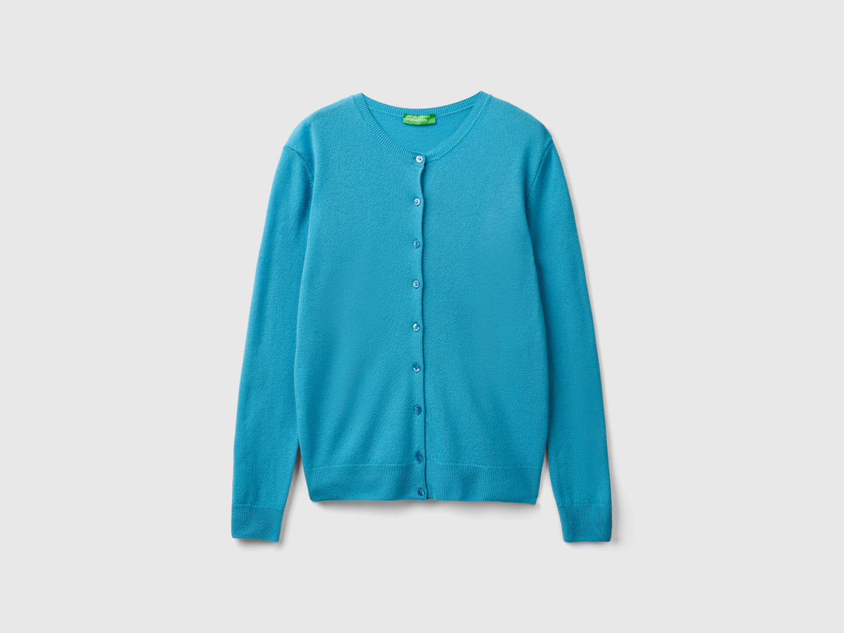 Cardigan girocollo in pura lana Merino