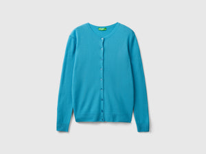 Cardigan girocollo in pura lana Merino