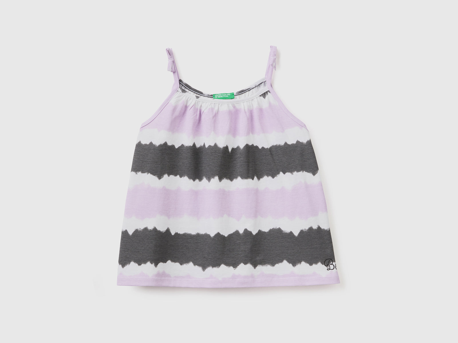 Top smanicato in puro cotone con stampa effetto tye-dye da bambina multi-color | Benetton Outlet