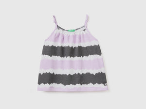 Top smanicato in puro cotone con stampa effetto tye-dye