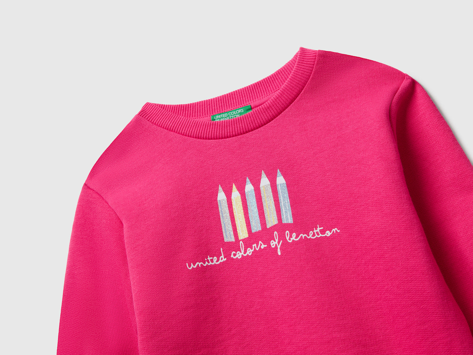 Felpa con stampa glitter da bimba fucsia 3 | Benetton Outlet