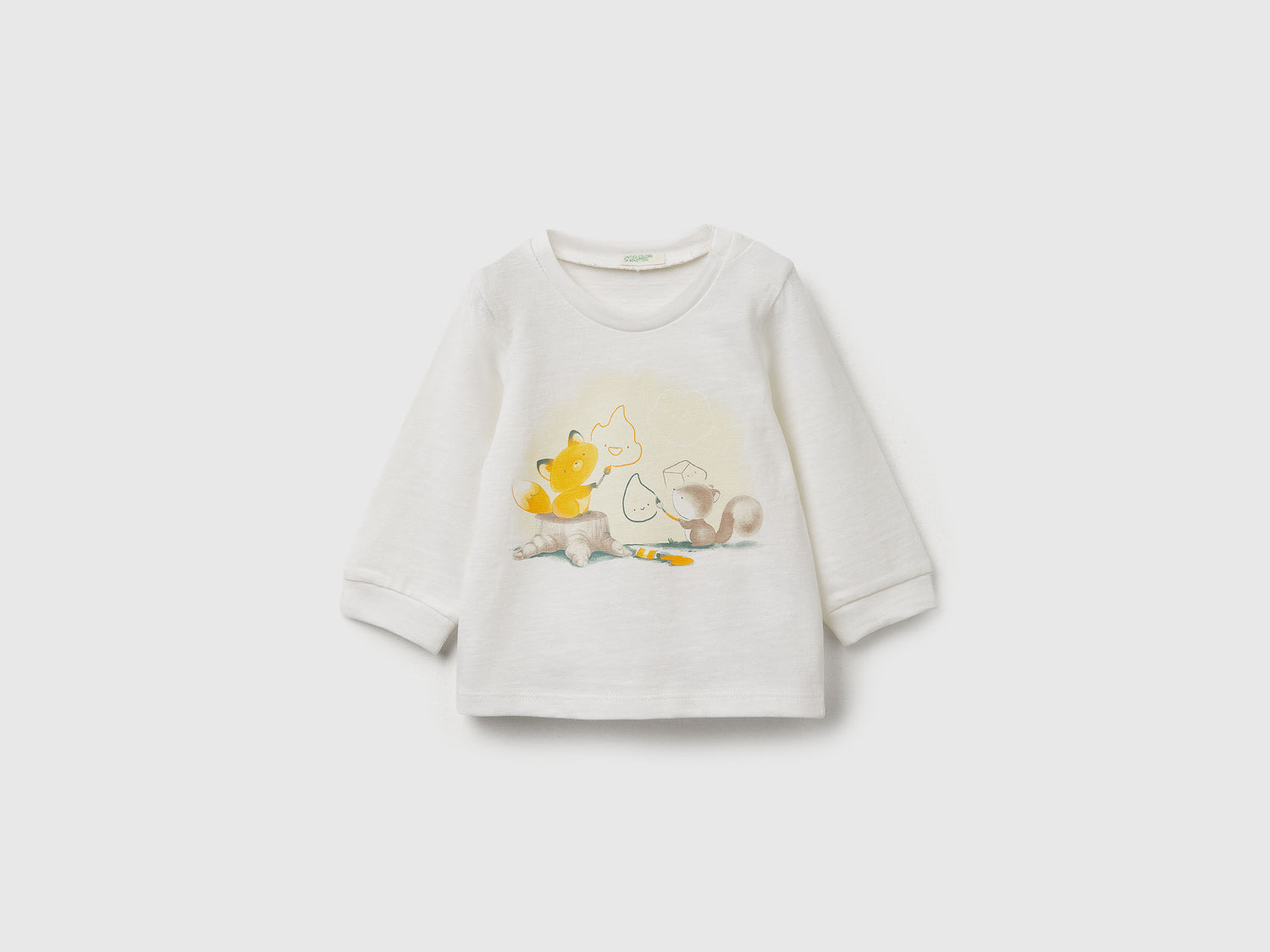 T-shirt con stampa da neonato bianco panna | Benetton Outlet