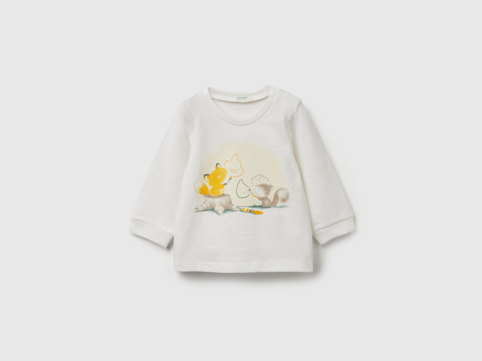 T-shirt con stampa da neonato bianco panna | Benetton Outlet