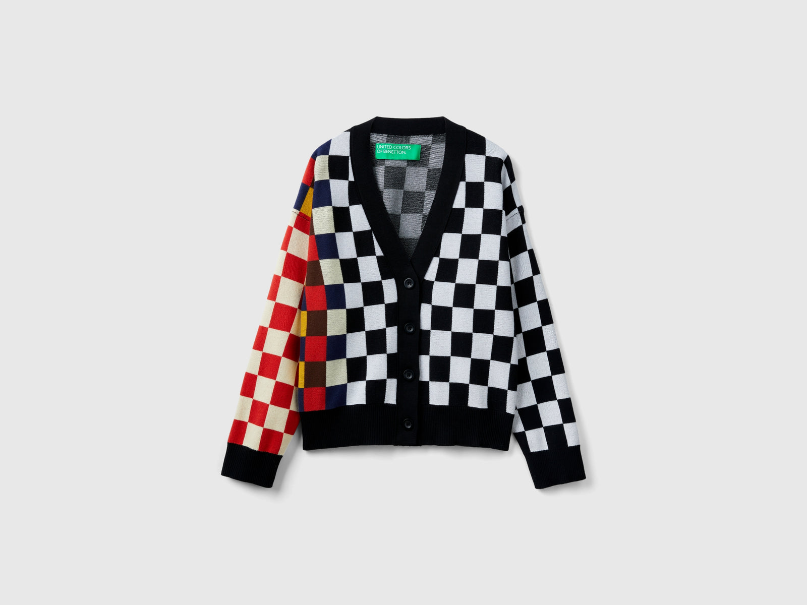 Cardigan a quadri da donna nero | Benetton Outlet