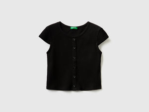 T-shirt girocollo a costine di cotone elasticizzato