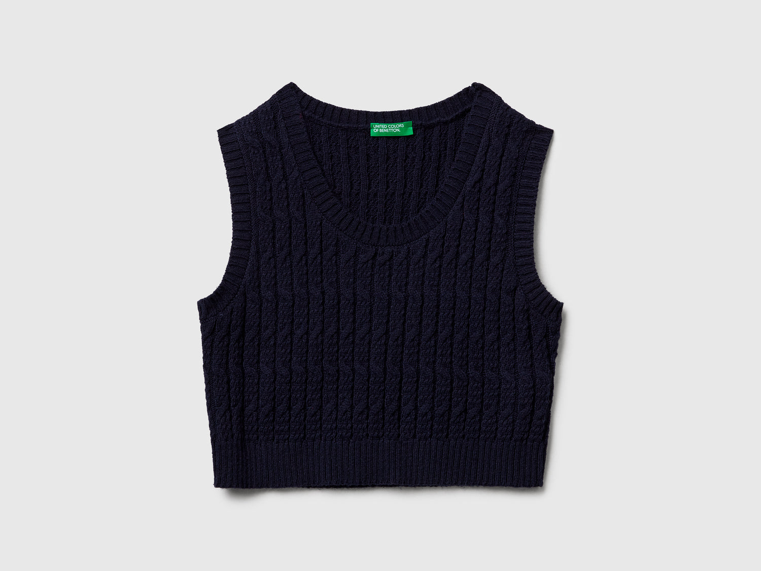 Gilet in maglia con trecce da bambina blu scuro | Benetton Outlet