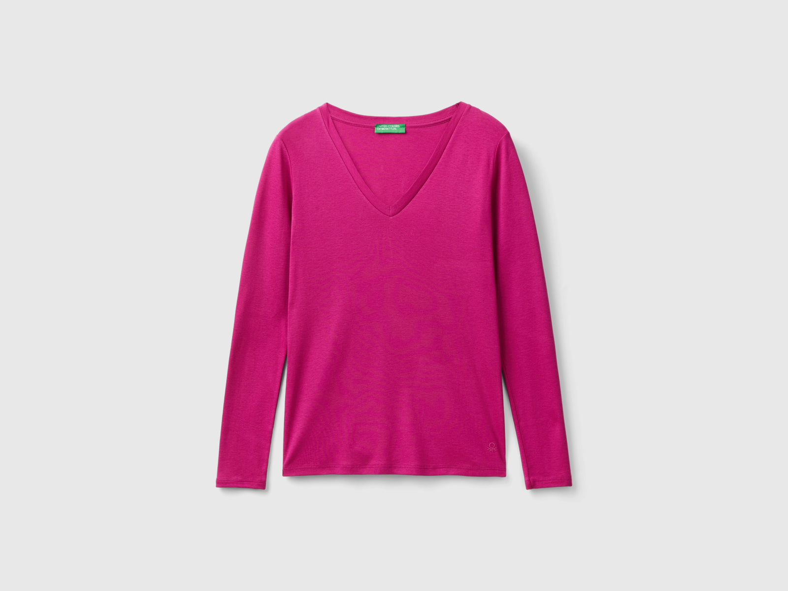 T-shirt a manica lunga con scollo a V da donna ciclamino | Benetton Outlet