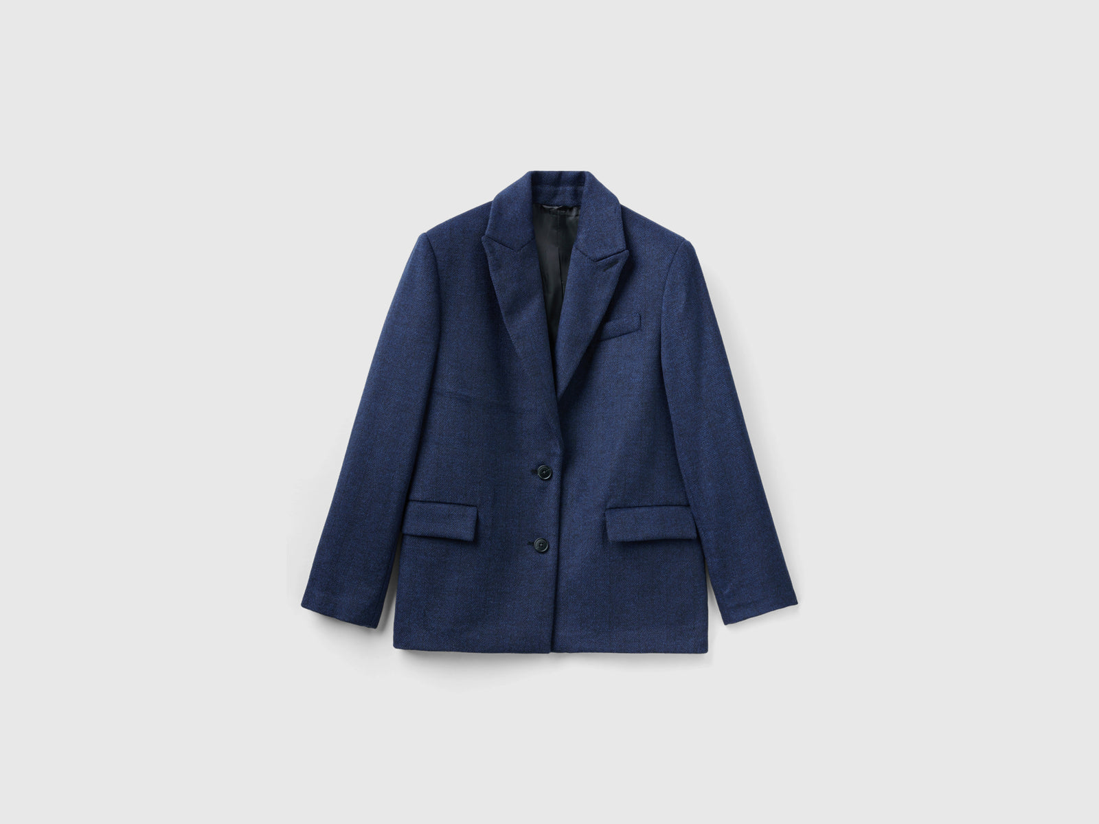 Giacca in misto lana con tasche da donna blu scuro | Benetton Outlet