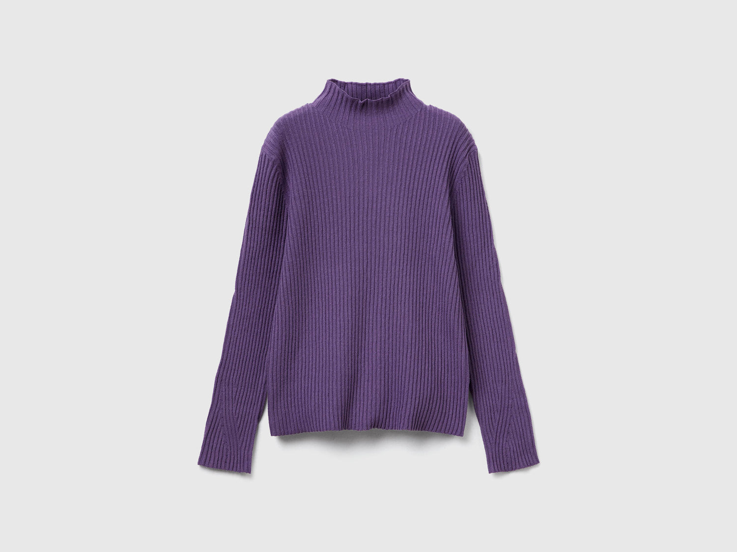 Maglia con collo alto a costine da bambina viola | Benetton Outlet