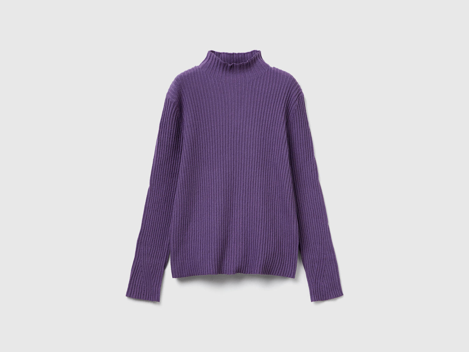Maglia con collo alto a costine da bambina viola | Benetton Outlet