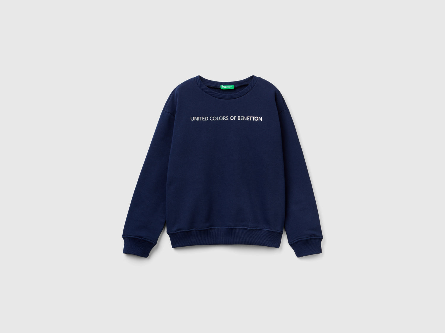 Felpa 100% cotone con logo da bambina blu scuro | Benetton Outlet