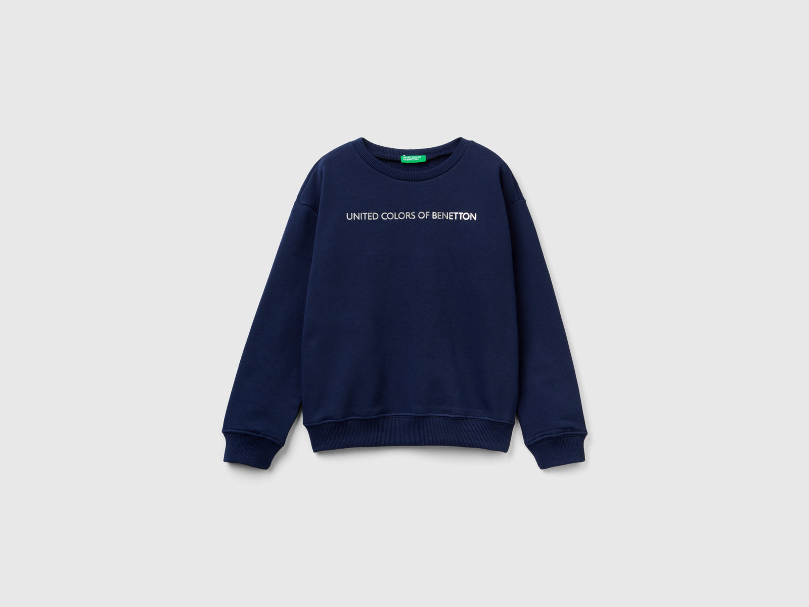 Felpa 100% cotone con logo da bambina blu scuro | Benetton Outlet