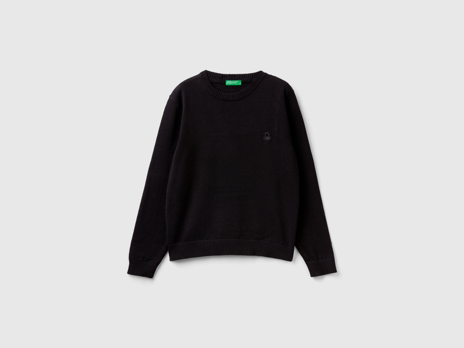 Maglia girocollo 100% cotone da bambino nero | Benetton Outlet