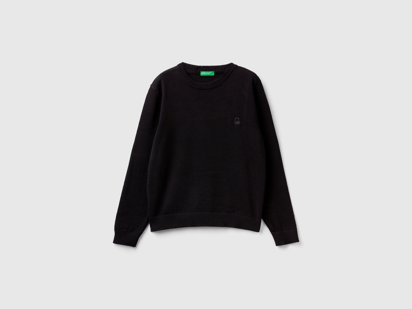 Maglia girocollo 100% cotone da bambino nero | Benetton Outlet