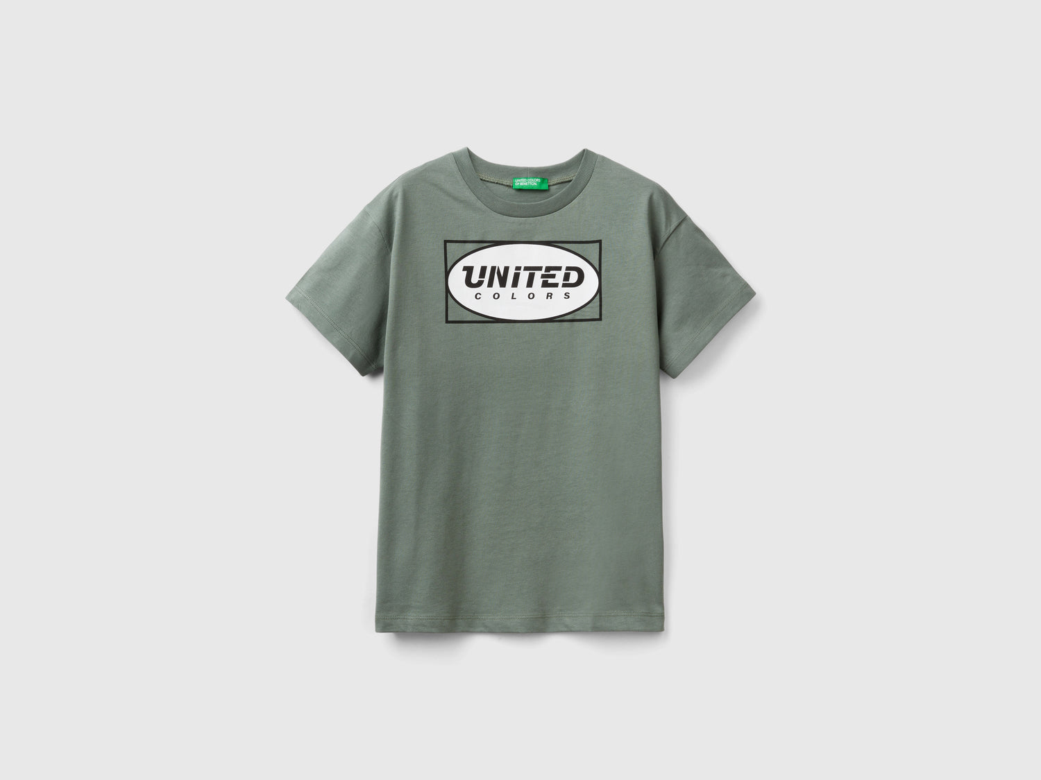 T-shirt 100% cotone bio con logo da bambino verde militare | Benetton Outlet