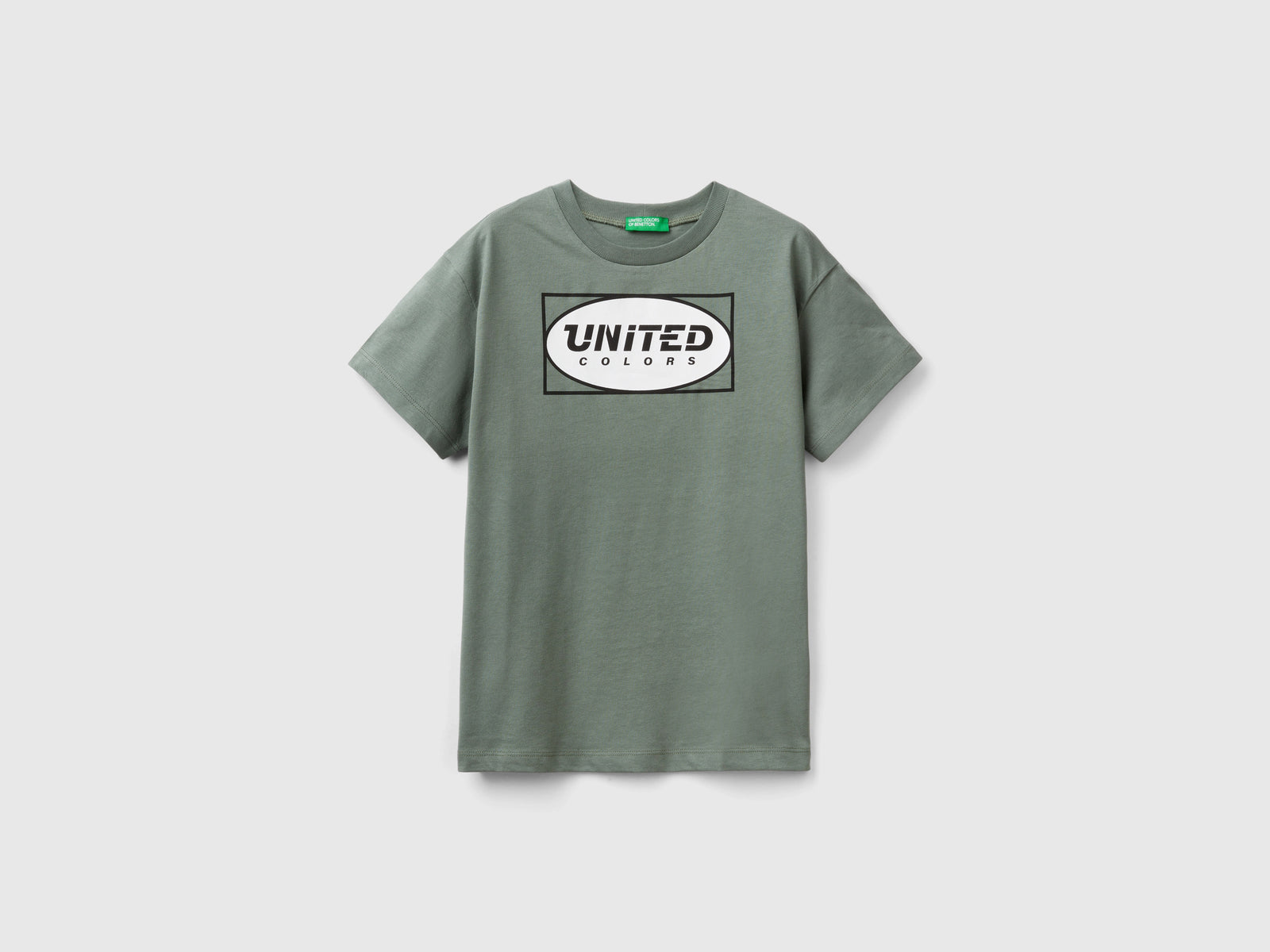 T-shirt 100% cotone bio con logo da bambino verde militare | Benetton Outlet