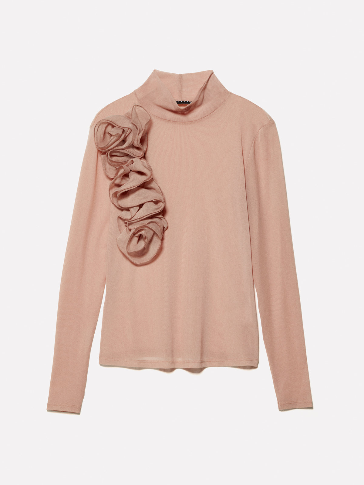 Nude tulle T-shirt with flowers