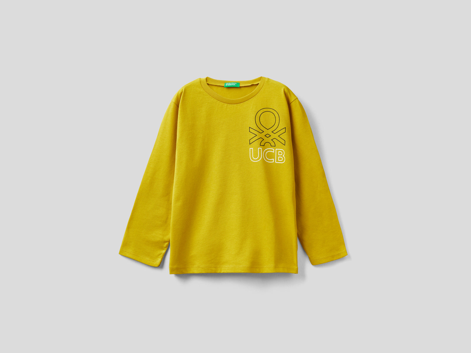 T-shirt manica lunga in cotone da bimbo giallo | Benetton Outlet
