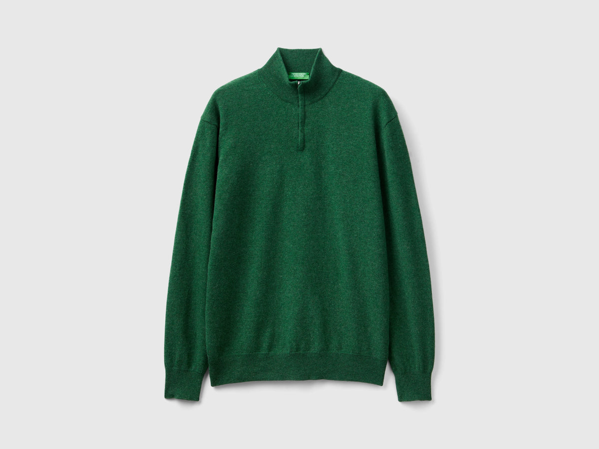 Maglia zippata mélange in 100% lana Merino