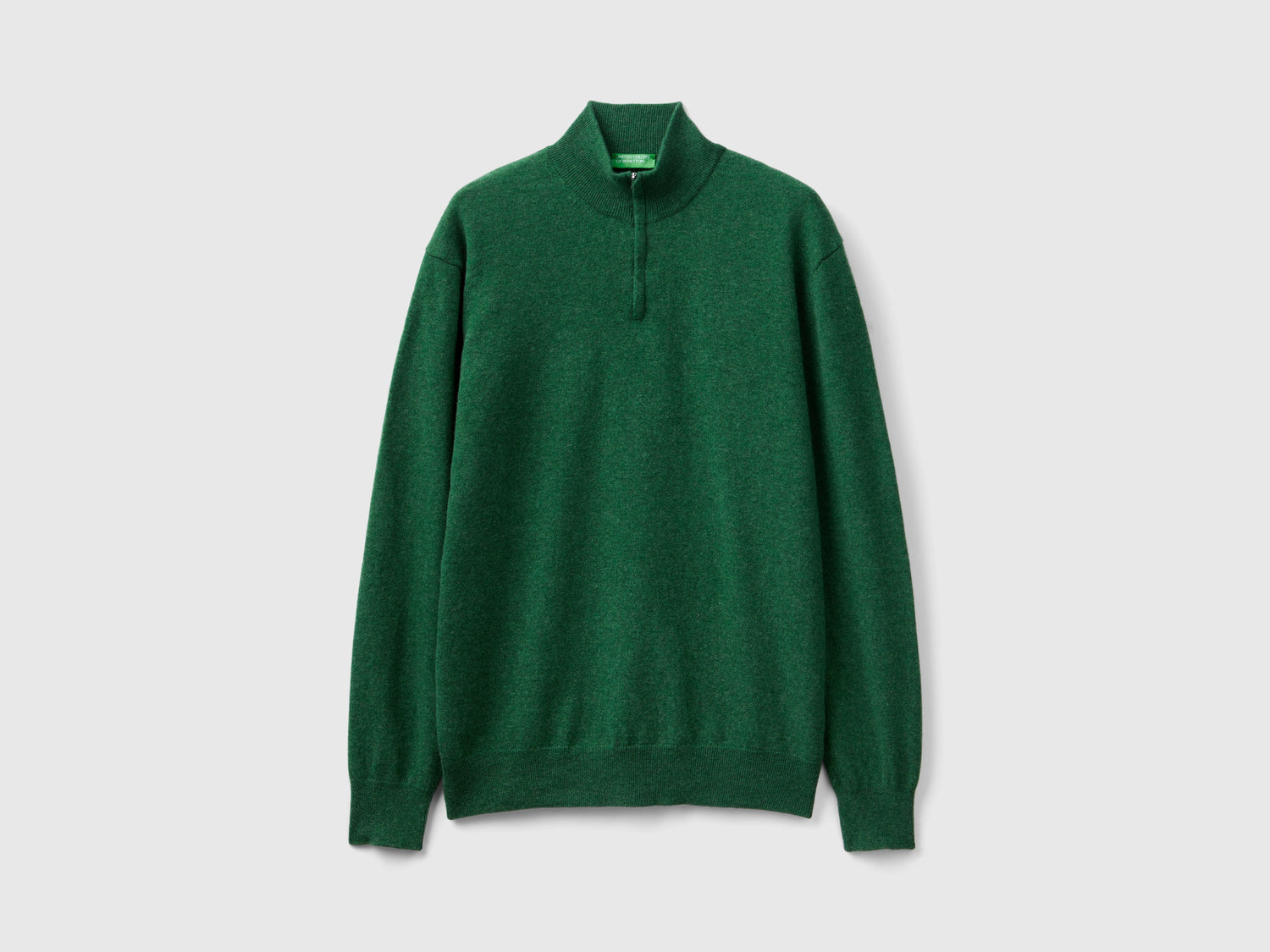 Maglia zippata mélange in 100% lana Merino da uomo verde | Benetton Outlet