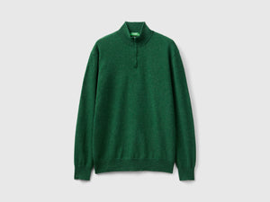 Maglia zippata mélange in 100% lana Merino