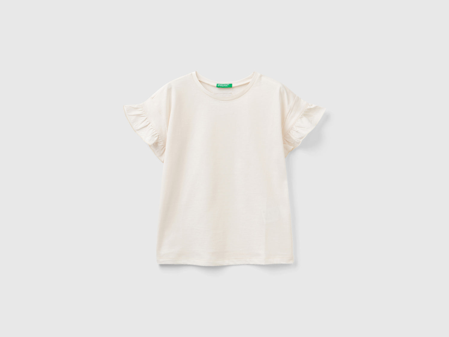 Maglietta manica corta con rouches da bambina bianco panna | Benetton Outlet