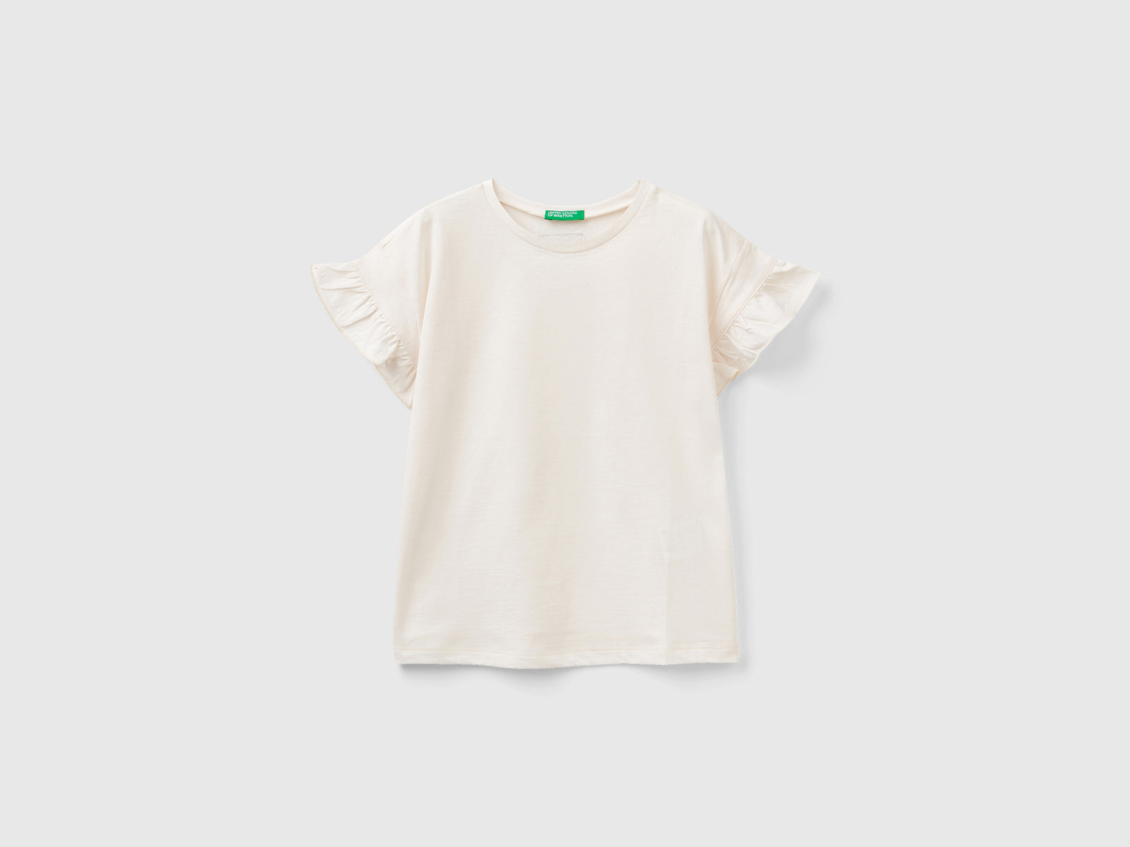 Maglietta manica corta con rouches da bambina bianco panna | Benetton Outlet