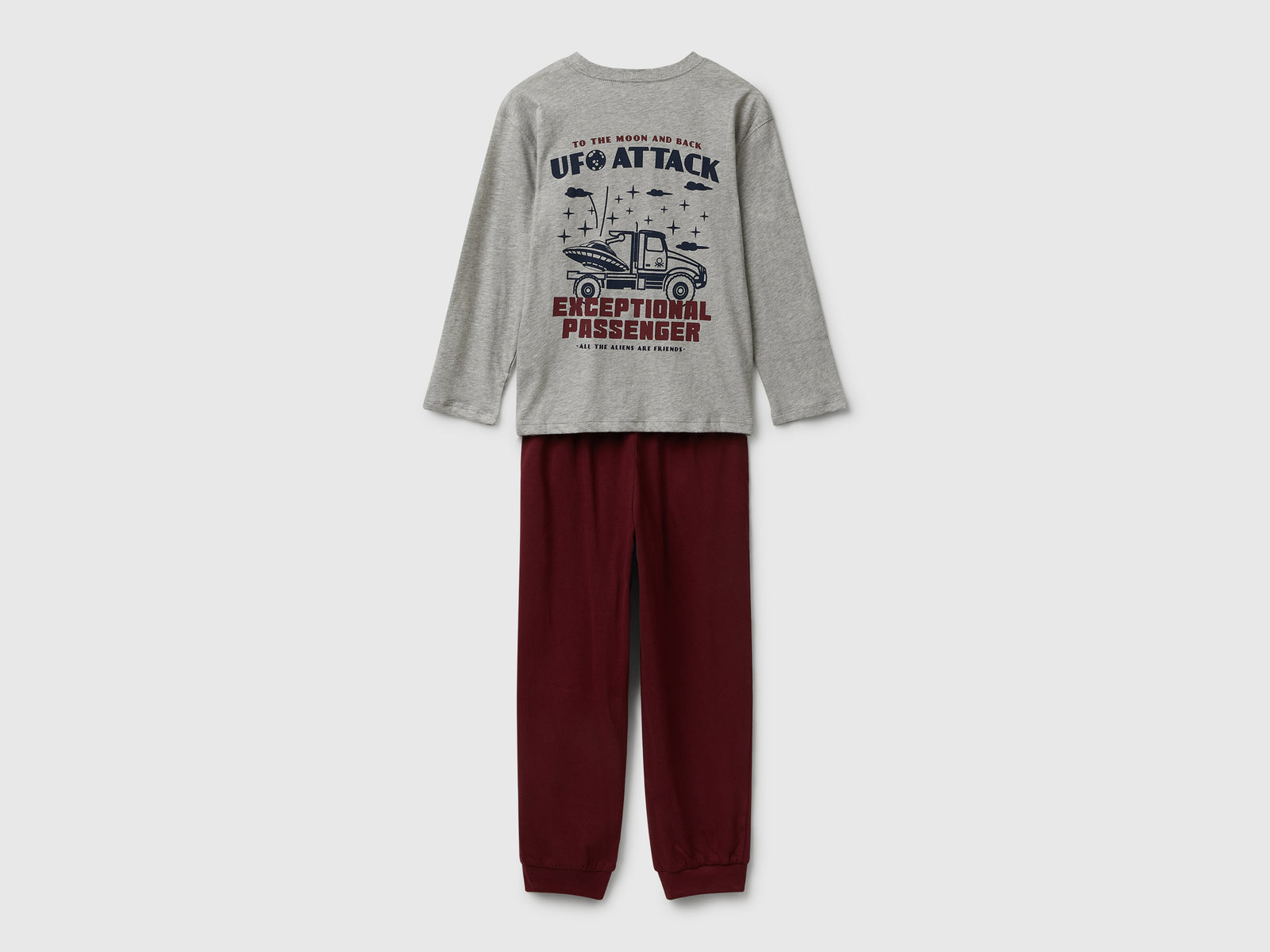 Pigiama in cotone con stampa da bambino grigio chiaro 2 | Benetton Outlet