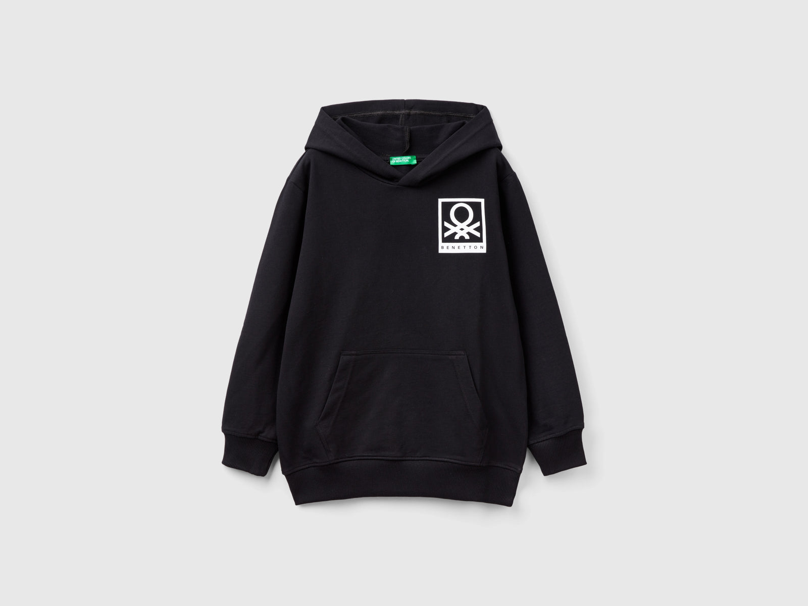 Felpa leggera con cappuccio da bambino nero | Benetton Outlet