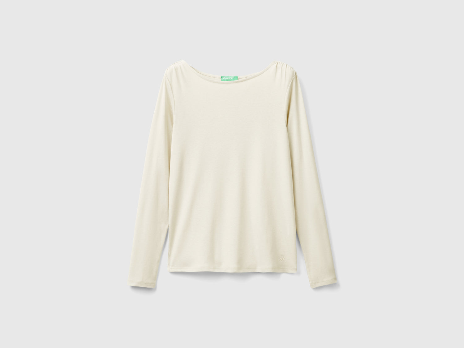 Maglietta manica lunga in puro cotone da donna beige | Benetton Outlet