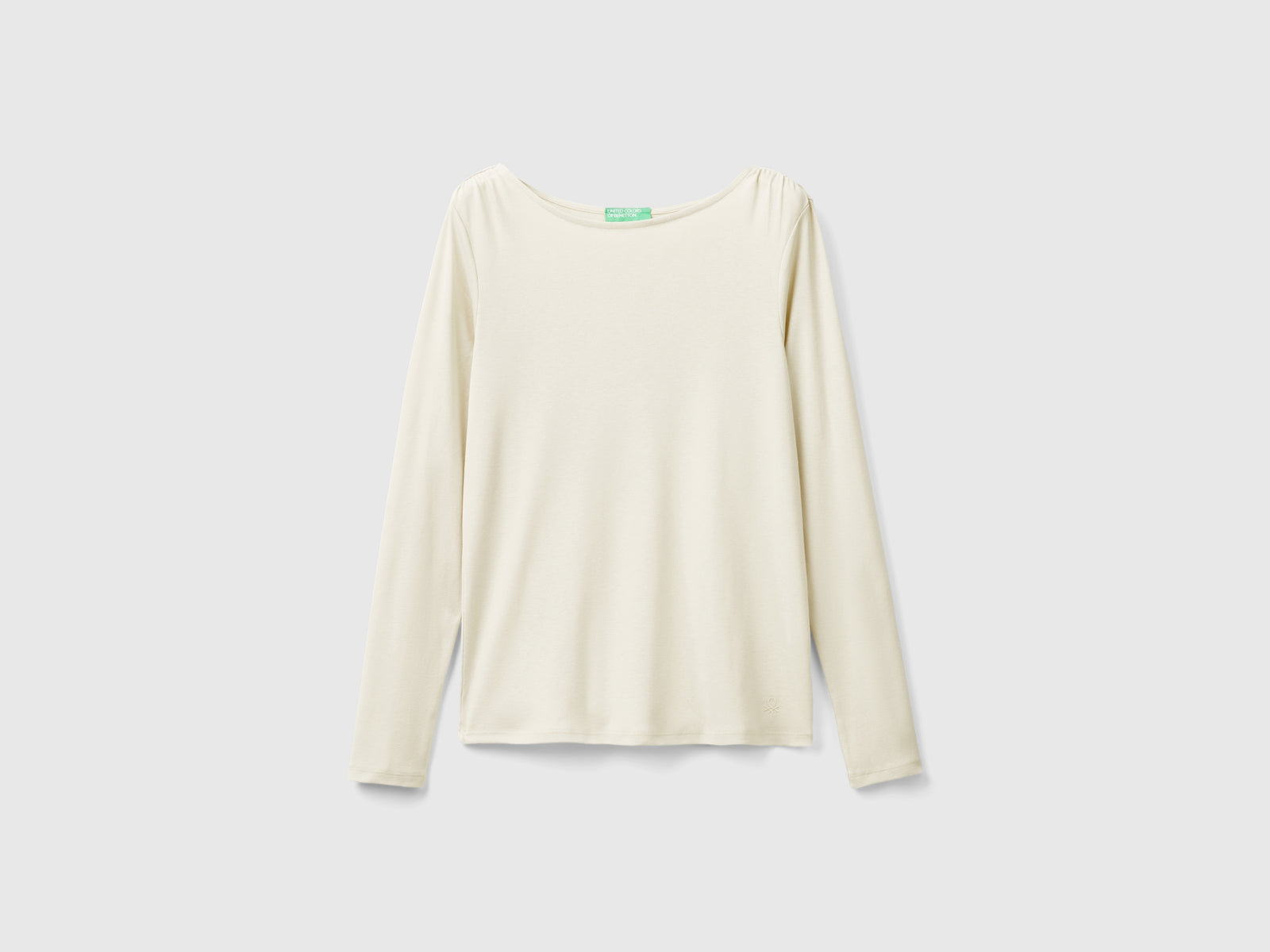 Maglietta manica lunga in puro cotone da donna beige | Benetton Outlet