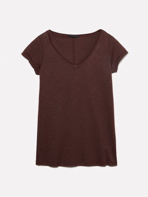 T-shirt scollo a V marrone