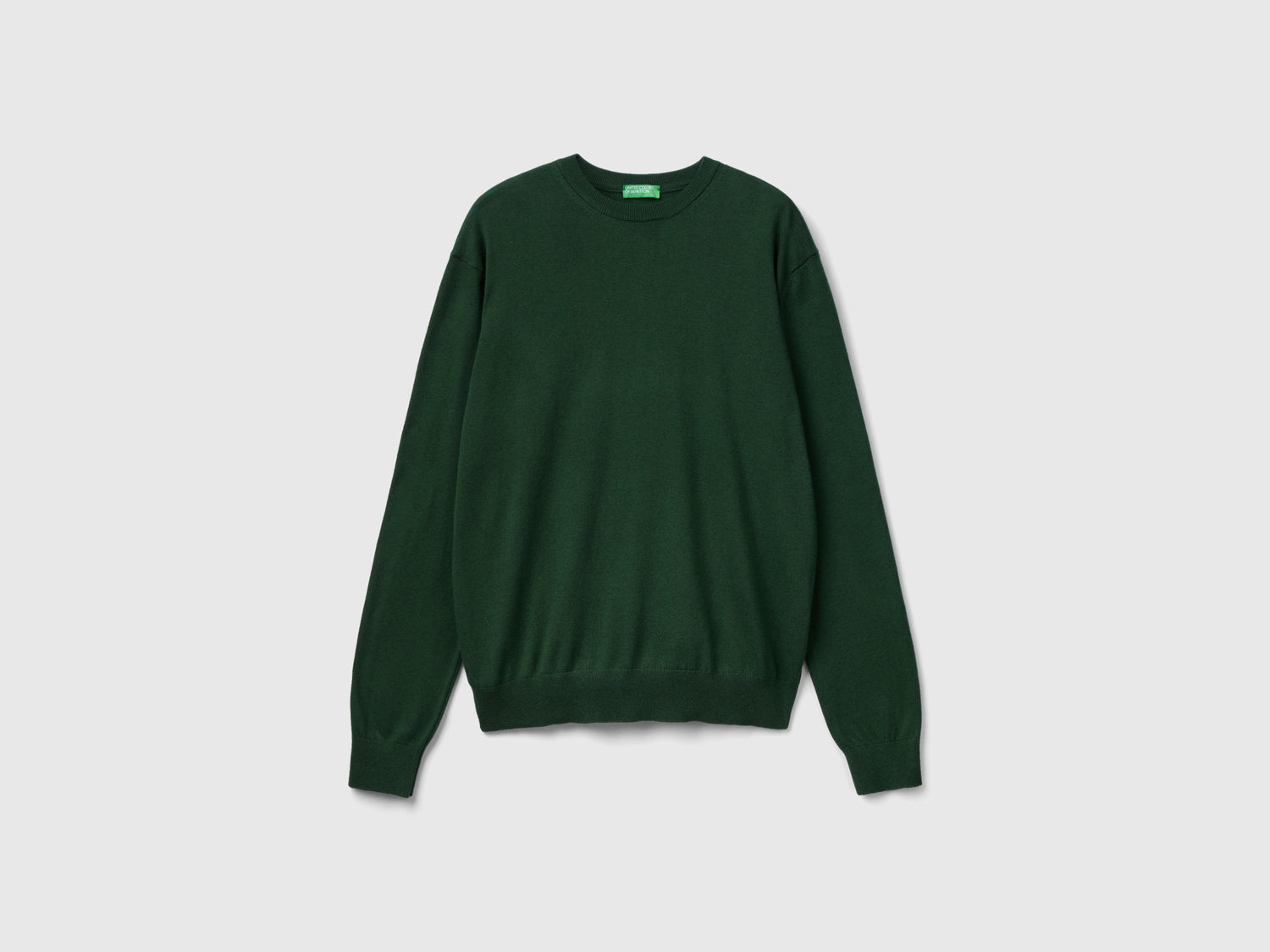 Maglia girocollo in cotone e lana da uomo verde scuro | Benetton Outlet