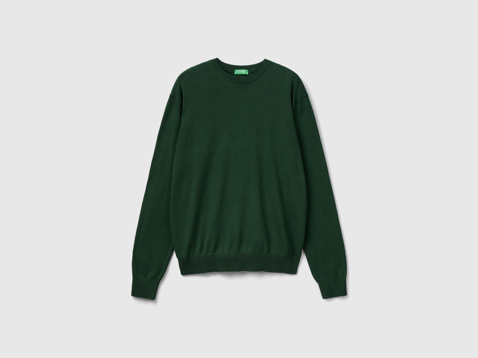 Maglia girocollo in cotone e lana da uomo verde scuro | Benetton Outlet