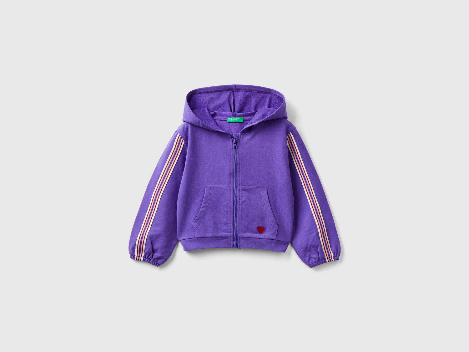 Felpa cropped con dettagli a righe da bimba viola | Benetton Outlet