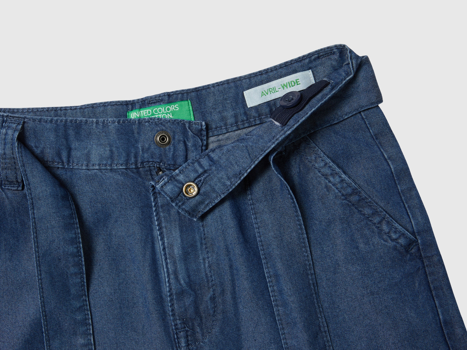 Pantaloni wide fit in chambray da bambina blu 3 | Benetton Outlet