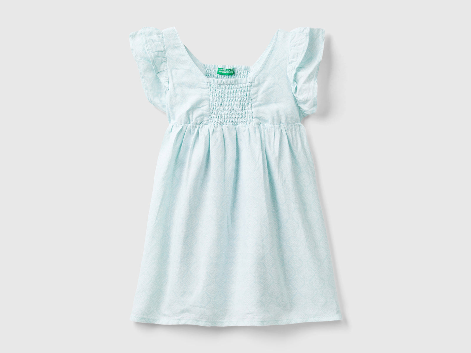 Abito fantasia in misto lino da bimba azzurro | Benetton Outlet